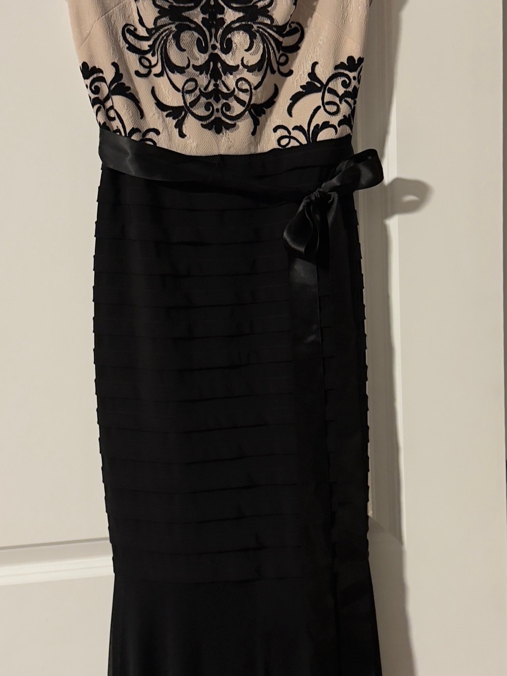Adam Black and Cream Maxi Dress with Embroidered Bodice